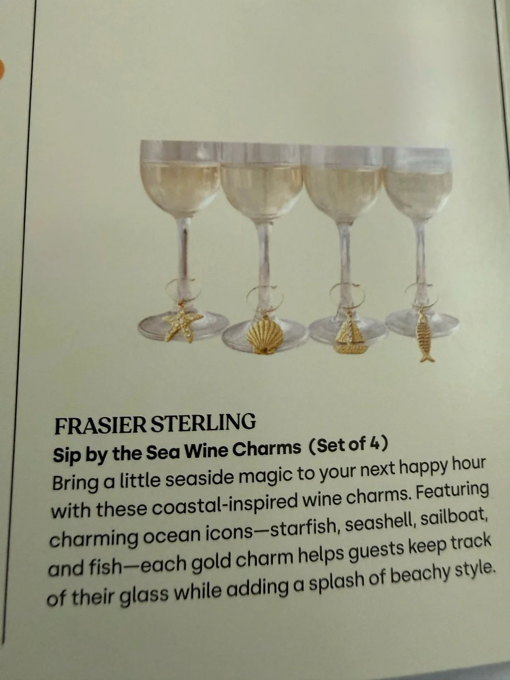Frasier Sterling Sip by the Sea Wine Glass Charms| Set of 4